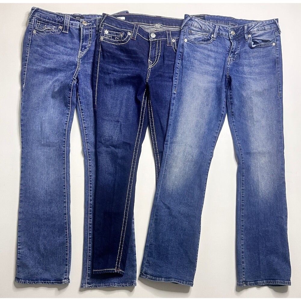 True Religion Womens Jeans Lot of 3 Becca Bootcut Halle Skinny Blue Denim RD DSC